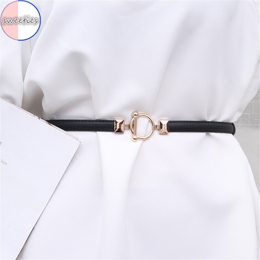 Thắt lưng da PU phối khóa kim loại dạng tròn thời trang dành cho nữ