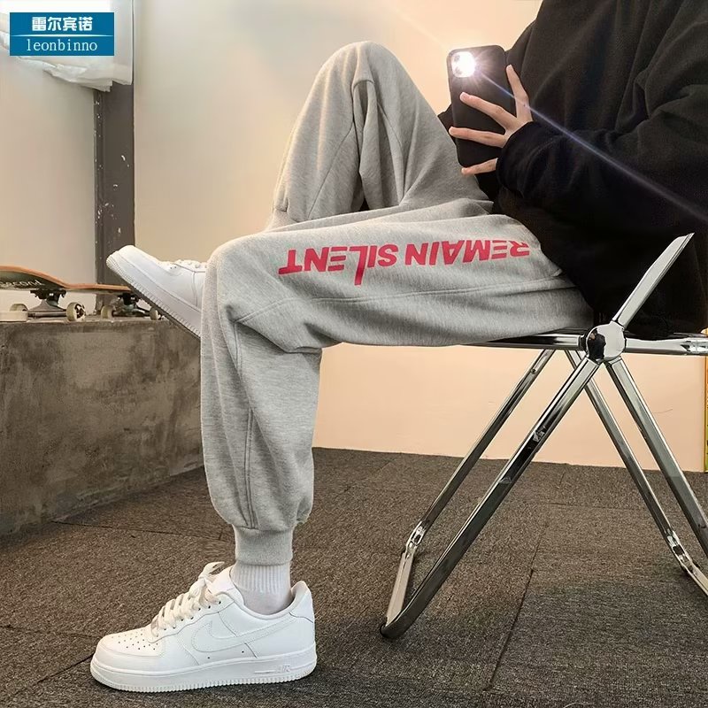 Cỡ M-8XL Quần Dài Thể Thao Màu Đen In Chữ Sáng Tạo Phong Cách Hàn Quốc Thời Trang Xuân Thu Cho Nam