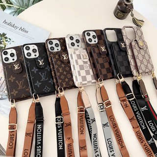 Ốp điện thoại da kèm ngăn đựng thẻ và dây đeo chéo sang trọng cho iphone 14 pro max 13 pro 13 pro max 14 pro 12 pro max 13 14