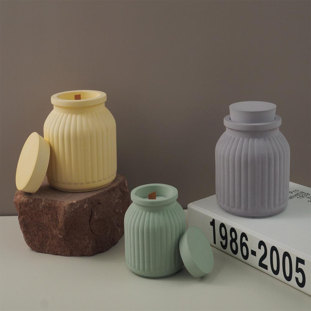 Muvako Khuôn silicon lọ nến, sọc tròn có nắp lọ hoa khuôn silicone, phong cách tối giản sáng tạo tự làm chậu hoa bê tông thạch cao bình nhựa đúc khuôn thủ công đồ trang trí làm