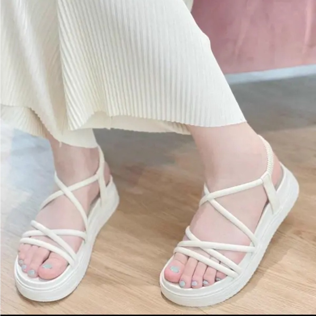 Xăng đan nữ bản dây da hàn quốc , sandal nữ đế cao 5cm dây chéo cực đẹp