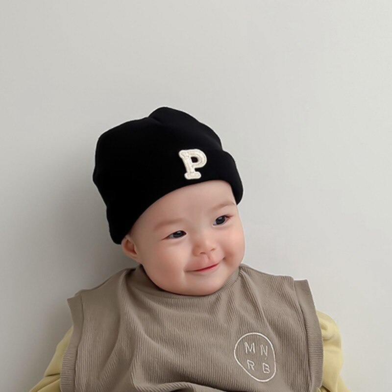 Simple letter baby beanie cap mùa thu đông ấm áp len mềm mại trẻ sơ sinh bé trai cô gái mũ đan dễ thương đàn hồi chống gió trẻ mới biết đi mũ ngoài trời