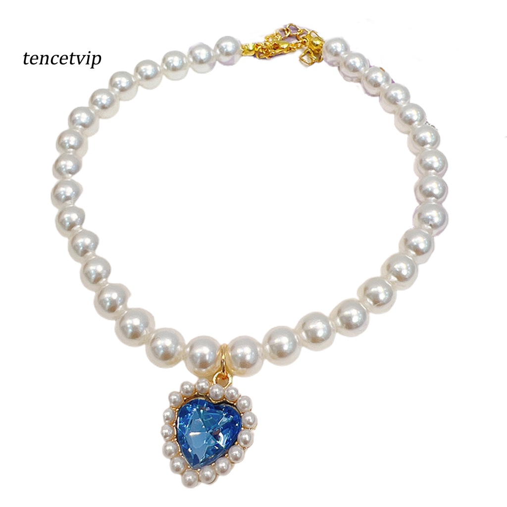 Vòng Cổ Đính Hạt Ngọc Trai Giả Hình Trái Tim Dành Cho Thú Cưng