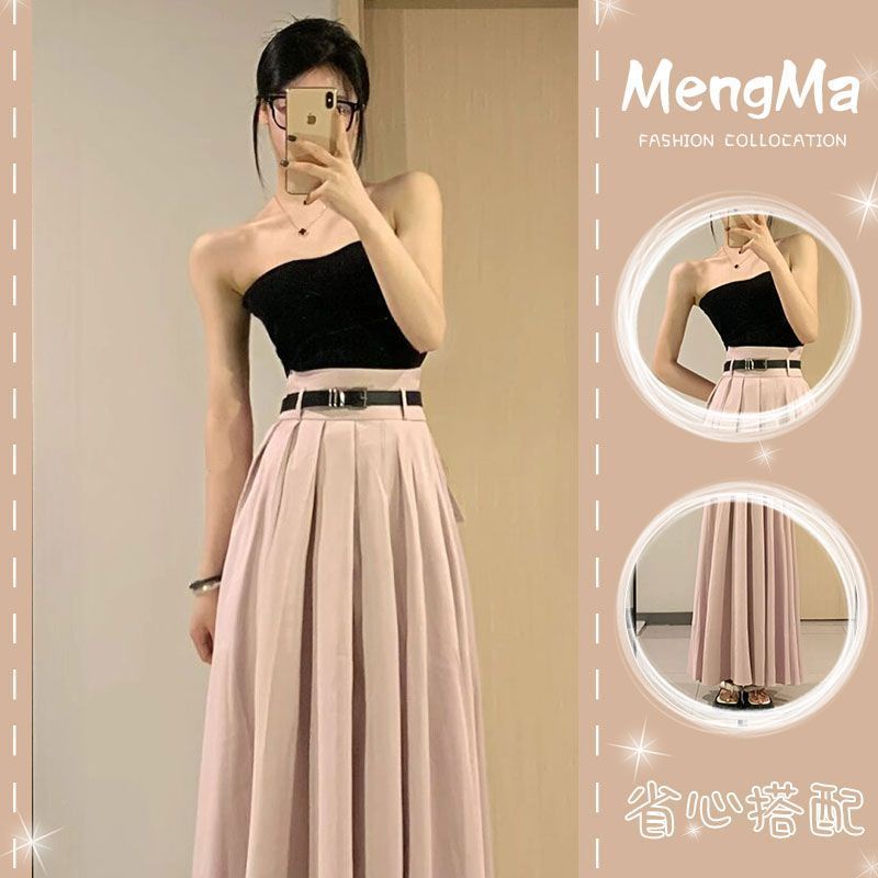 Bộ Áo Ống + Chân Váy Dài Xếp Ly Phong Cách Pháp Thời Trang Mùa Hè Hàng Mới 2023 Dành Cho Bạn Nữ