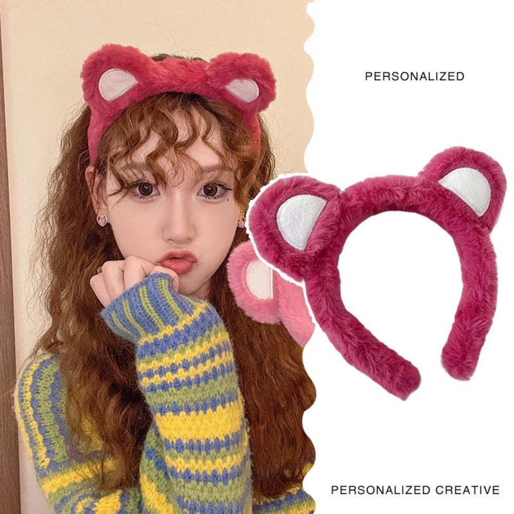 Băng đô cài tóc rửa mặt Hình Tai Gấu Bông Màu Hồng Dễ Thương