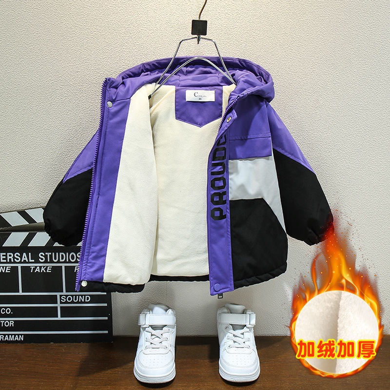 Áo khoác trẻ em Áo Khoác Đệm cotton Lót Nhung Dày Dặn Phong Cách Mới Mùa Đông Cho Bé Trai