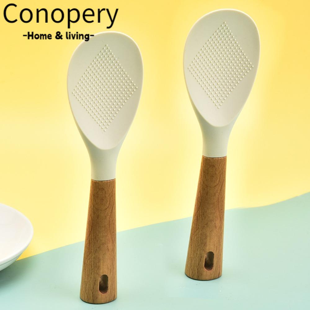 Conopery Muỗng Xới Cơm Bằng Silicon Chống Dính Cách Nhiệt Thiết Kế Đơn Giản Với Tay Cầm Bằng Gỗ Tiện Dụng