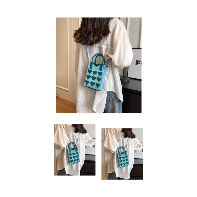 Túi Đeo Vai Đan Len Nhỏ Xinh Màu Sắc Tương Phản Thời Trang Mùa Hè 2023