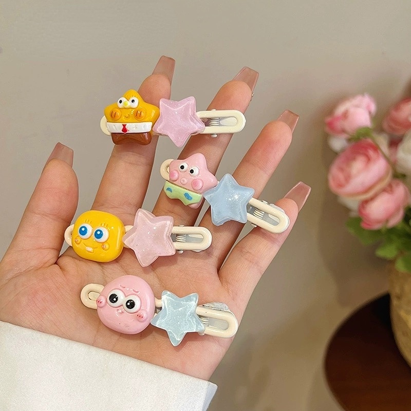 Kẹp Tóc Hình Bọt Biển / Vuông Lượn Sóng Họa Tiết Hoạt Hình Dễ Thương Thời Trang Mùa Hè Cho Bạn Gái