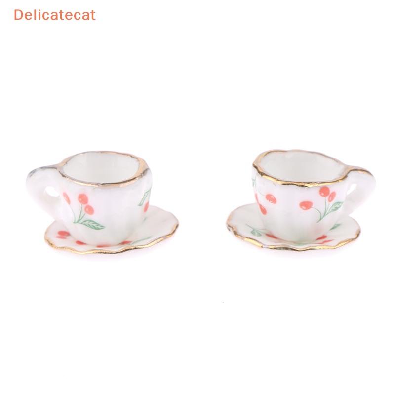 1 Set / 2 / 1: 12 Bộ Chén Đĩa Gốm Họa Tiết Trái Cherry Trang Trí Nhà Búp Bê