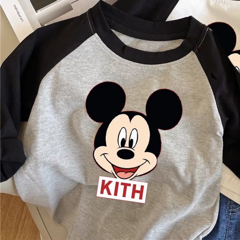 Áo phông cotton xịn  bông tinh khiết áo dài tay bé gái áo sơ mi hoạt hình in dài raglan tay áo trẻ em mặc