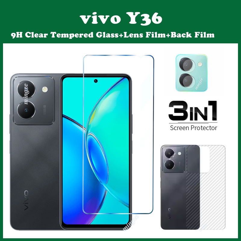Kính Cường Lực 3 Trong 1 Chống Nhìn Trộm + Miếng Dán Bảo Vệ Ống Kính + Ốp Lưng Cho Vivo Y16 Y02 Y02S Y36