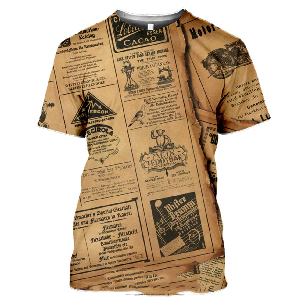 Áo Thun Tay Ngắn Dáng Rộng In Hình Tờ Báo 3D Thời Trang Hip Hop Cá Tính Cho Nam