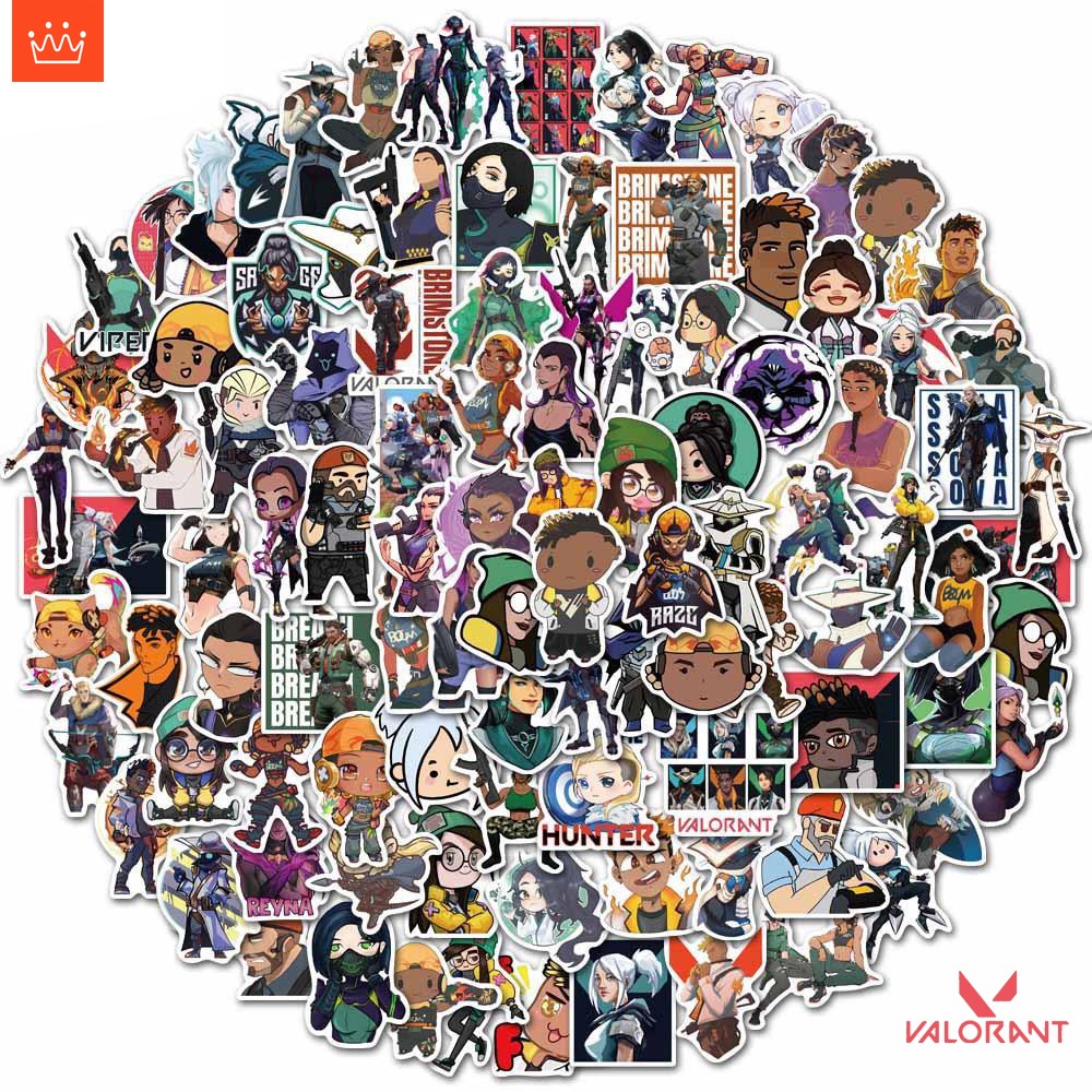 J· Hình Dán Chống Nước Valorant Trò Chơi Điện Tử Mũ Bảo Hiểm Máy Tính Xách Tay Hành Lý Dán Thiết Lập, 50/100 tờ