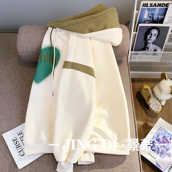 Love pink trùm đầu lông cừu lót dày áo len nữ nhỏ 2023 phong cách mới phong cách preppy lỏng lẻo 100kg hàng đầu