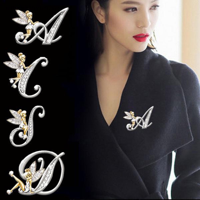 Uu pha lê kim loại mới chữ tiếng anh trâm cài áo phụ nữ elf angel áo sơ mi ghim ve áo vn