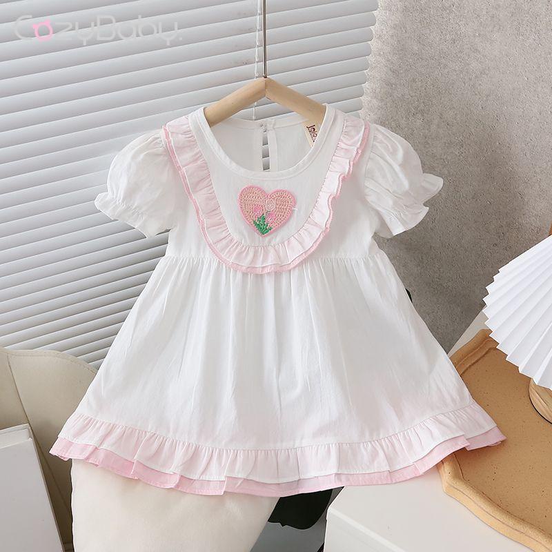 Đầm Công Chúa Cổ Tròn Họa Tiết Trái Tim Cho Bé Gái