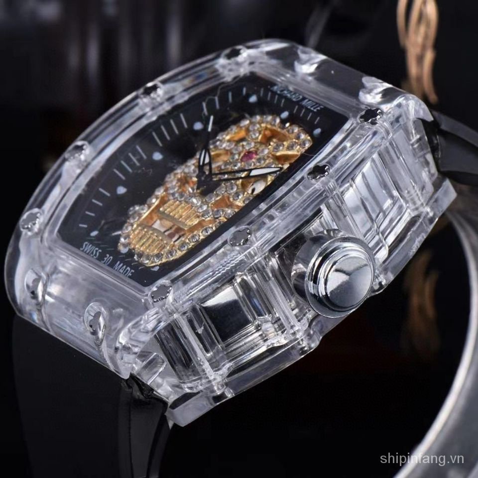 Richard Miller Đồng Hồ Quartz Mặt Đầu Lâu Dạng Thùng Rỗng Trong Suốt Độc Đáo Cho Nam Nữ