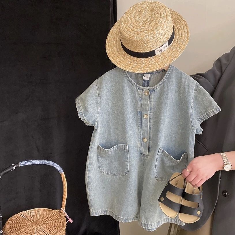 Áo Liền Quần Denim Thời Trang Hàn Quốc 2023 Dành Cho Bé