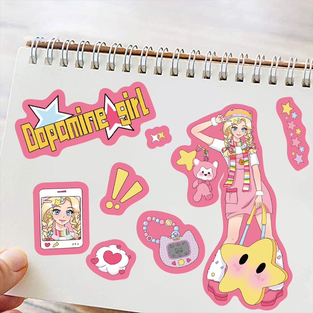 Bộ 8 Đề Can Dán Trang Trí Mũ Bảo Hiểm / Bút Chì diy Hình Cô Gái dopamine