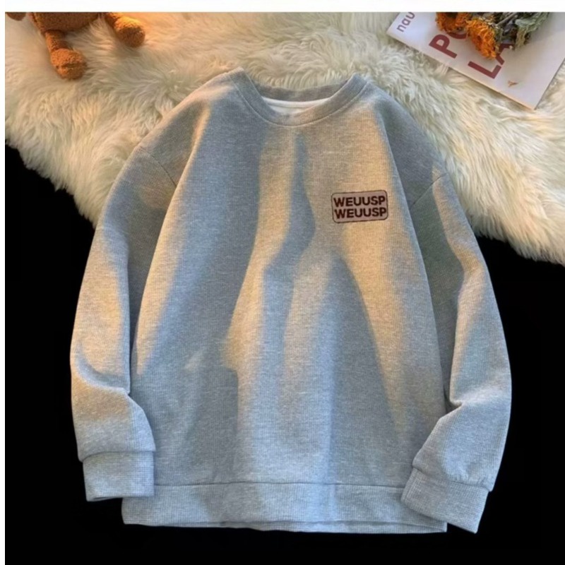 Áo Nỉ Tay Dài Dáng Rộng In Chữ WEU Waffle Phong Cách Mỹ Thời Trang Cho Nam Và Nữ Size M-5XL