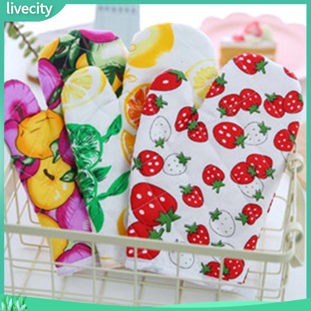 Lò nướng mitt fruit print cách nhiệt dày chống trượt treo găng tay lò vi sóng cho dã ngoại