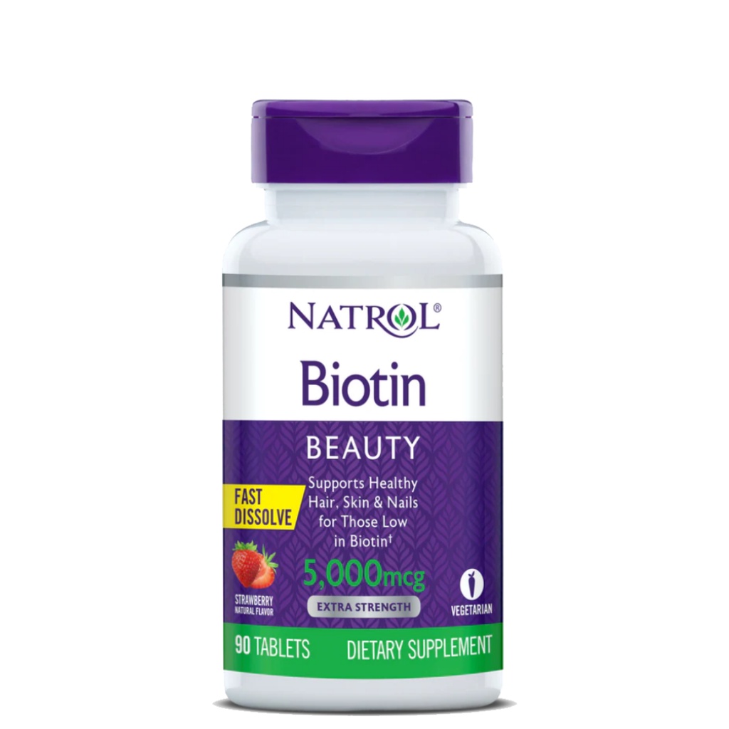 Viên uống natrol biotin extra strength fast dissolve beauty hộp 90 viên Healthy care Extate Official Mall