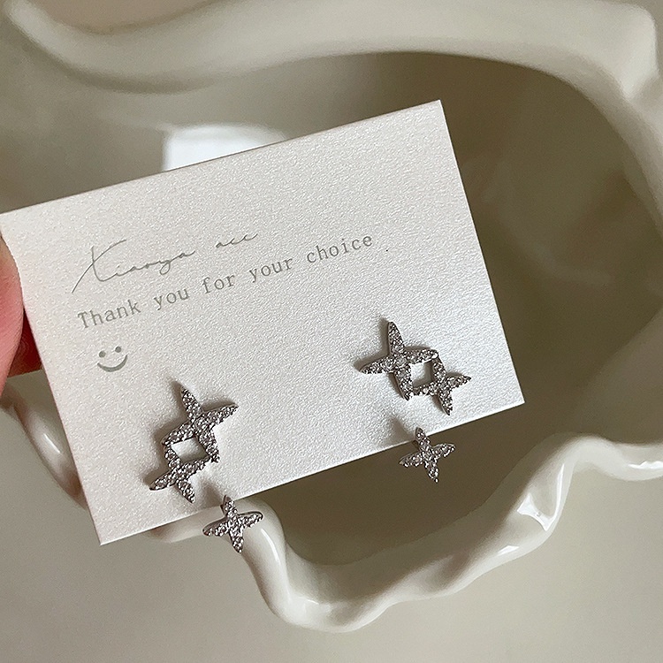 Bông Tai Thiết Kế Hai Lớp Hình Ngôi Sao Đính Đá Zircon Đơn Giản Độc Đáo Dễ Phối Đồ Thời Trang