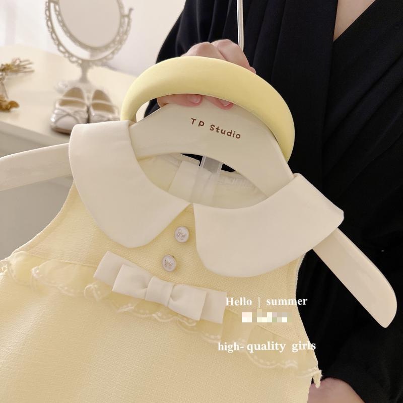 Đầm Không Tay Cổ Búp Bê Màu Vàng Phong Cách Pháp Thời Trang Mùa Hè Hàng Mới Dành Cho Bé Gái A7CQ