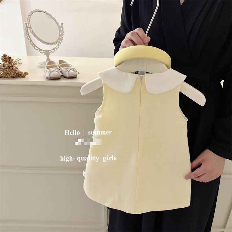 Đầm Không Tay Cổ Búp Bê Màu Vàng Phong Cách Pháp Thời Trang Mùa Hè Hàng Mới Dành Cho Bé Gái A7CQ