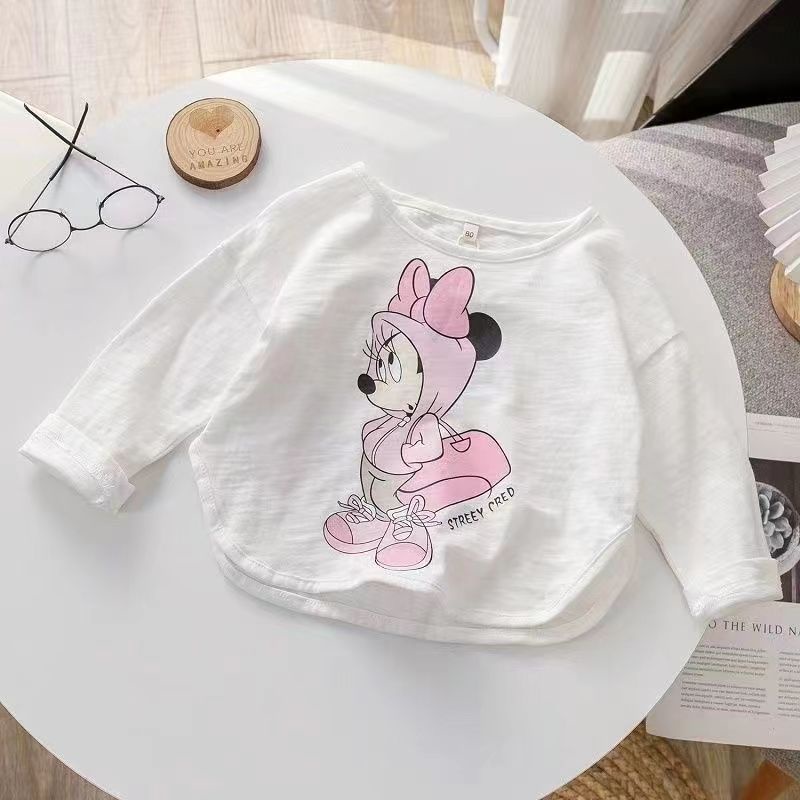 Áo Thun cotton Tay Dài Dáng Rộng In Hoạt Hình Thời Trang Xuân Thu 2022 Xinh Xắn Cho Bé Gái