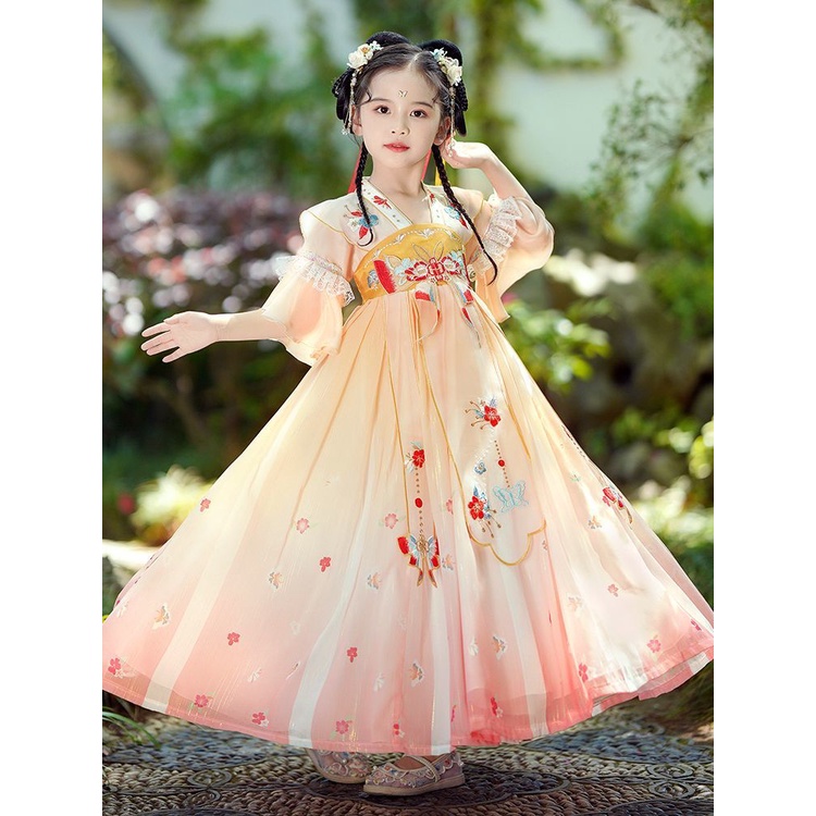 Trang phục cổ mùa hè váy mùa hè cô gái cổ phong cách tangzhuang váy cô gái mùa hè váy công chúa hanfu trẻ em