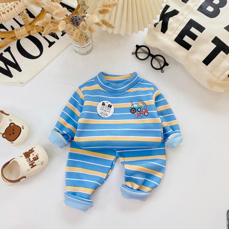 Bộ nỉ dài tay họa tiết kẻ sọc cho bé trai, bé gái size 5-15kg