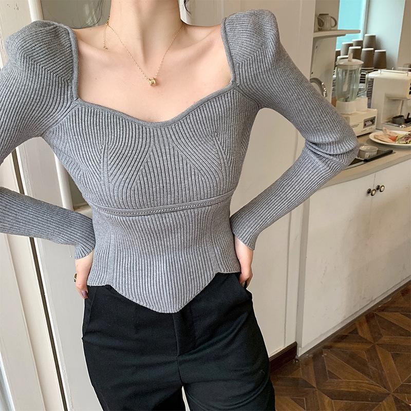 Áo Thun Tay Dài Cổ Vuông Thiết Kế Độc Đáo Thời Trang Mùa Thu Cho