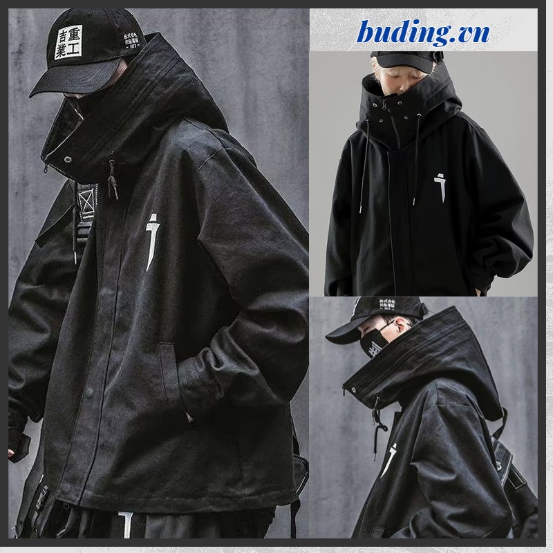 M-3xl thêu công nghiệp nặng áo khoác có mũ trùm đầu chức năng cặp đôi thời trang all-match mùa thu và mùa đông harajuku phong cách mới áo khoác dài tay rộng rãi