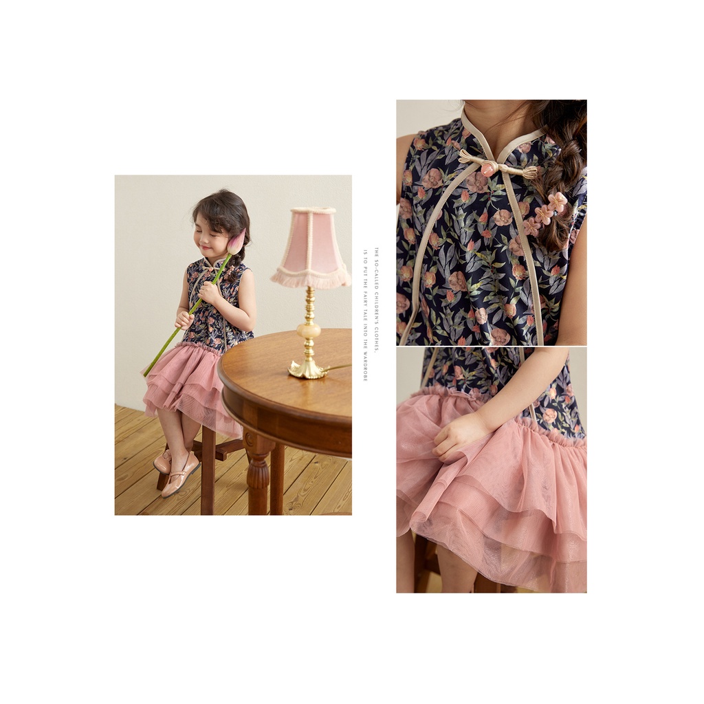 Đầm Sườn Xám Phong Cách Trung Hoa Mới Cho Bé Gái Size 110-150