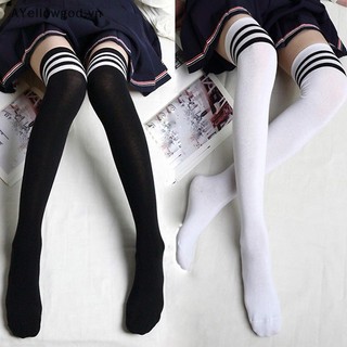 Ayellowgod sexy đen trắng sọc dài tất nữ trên đầu gối đùi cao tất trên đầu gối tất cho nữ cô gái ấm áp đầu gối vn