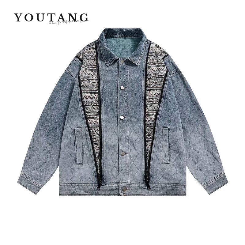 Áo khoác denim YOUTANG phong cách dân tộc dễ phối đồ