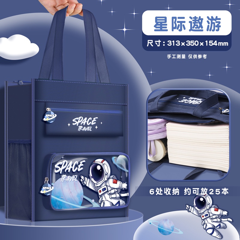 Túi tote Vải canvas In Hoạt Hình Phối Khóa Kéo Đựng Sách Tiện Dụng Cho Học Sinh