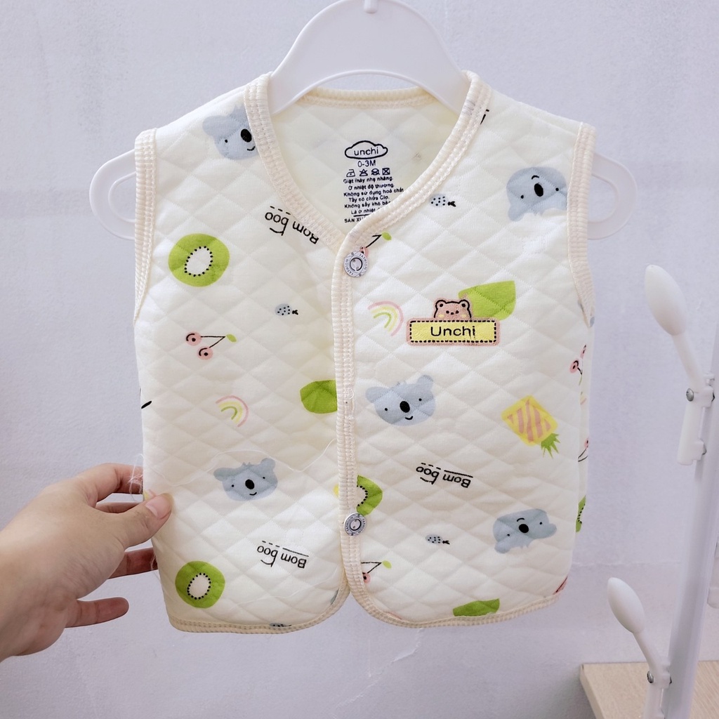 Áo gile Unchi 2023 mùa đông cúc cài thẳng vải nỉ xốp dày dặn mềm mại cho bé trai bé gái 5-13kg