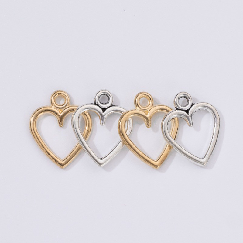 50 chiếc / gói 14 * 11mm mặt dây chuyền tự làm hợp kim kim loại vòng cổ đơn giản vòng tay vòng chân bông tai đánh dấu hình học hình trái tim thời trang bùa rỗng đồ trang sức màu vàng / bạc