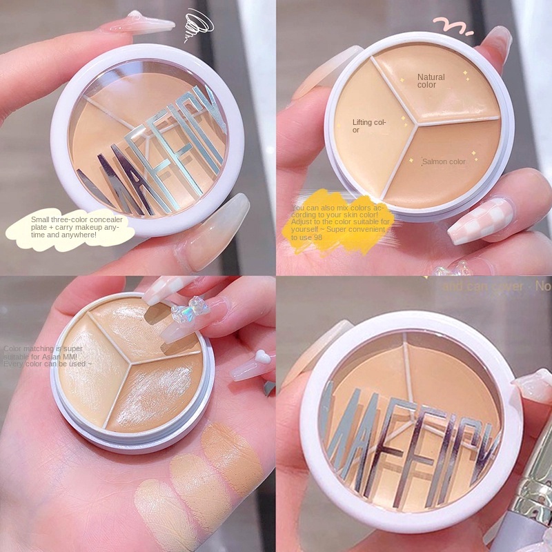 Bảng che khuyết điểm 3 màu trang điểm chuyên nghiệp khuôn mặt đường viền mắt che khuyết điểm chấm tròn tối chỉnh sửa khuôn mặt