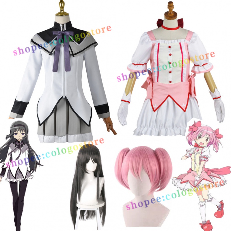 Magical girl akemi homura cosplay anime puella magi madoka magica cosplay trang phục tóc giả battle suit dress váy helloween party for girl women