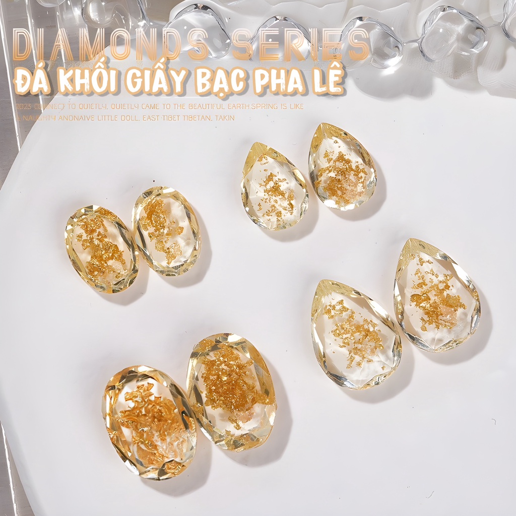 Đá Khối Giấy Bạc Pha Lê Nhiều Khía Siêu Sáng | Trang Trí Móng Tay