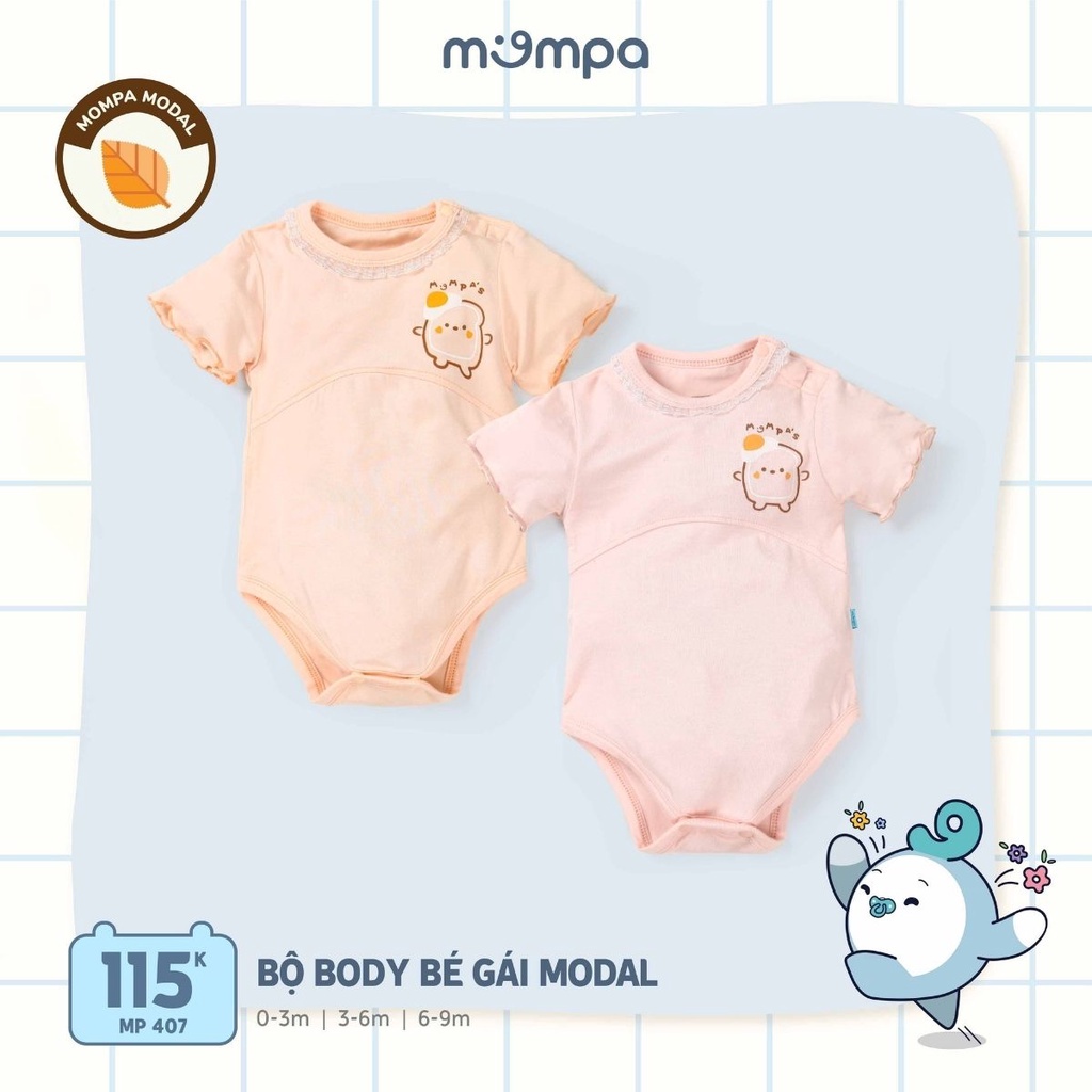 Bộ bodychip cộc tay cho bé sơ sinh Mompa 0 đến 9 tháng vải modal mềm mại thoáng mát dễ thay bỉm 406 đến 407