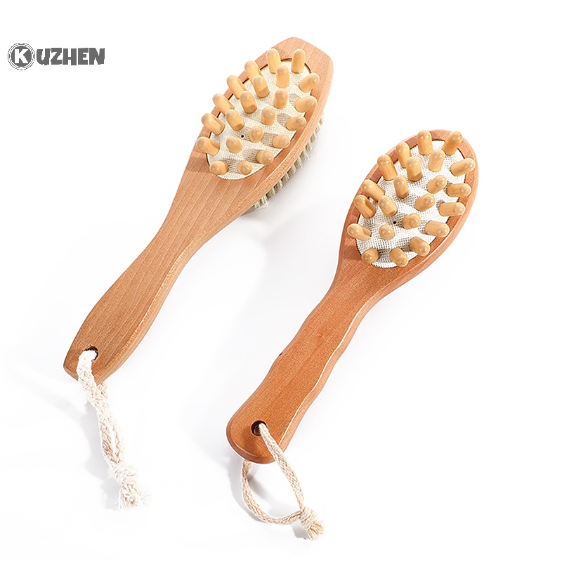 Kuzhen bàn chải tắm hai mặt tẩy tế bào chết bàn chải lông mềm bàn chải massage bàn chải tắm cầm tay dài bàn chải massage ướt hoặc khô bàn chải nóng