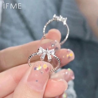 Nhẫn hở IF ME bạc phong cách Hàn Quốc đính đá zircon pha lê kiểu nơ dễ thương thời trang thanh lịch dành cho nữ