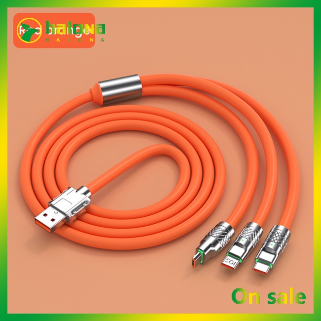 Halo 3-trong-1 6a 120w cáp sạc nhanh kim loại usb cáp sạc 8-pin tương thích cho iphone micro usb type-c