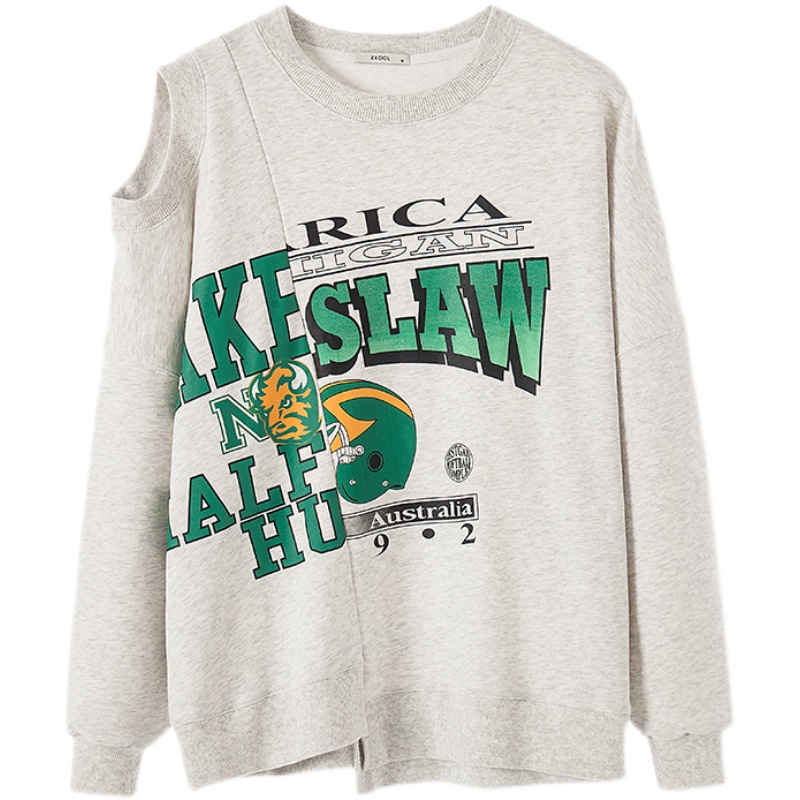 TINGYAXIU  Áo Nỉ Nữ Dài Tay Cổ Tròn Hở Vai Thời Trang Hàn