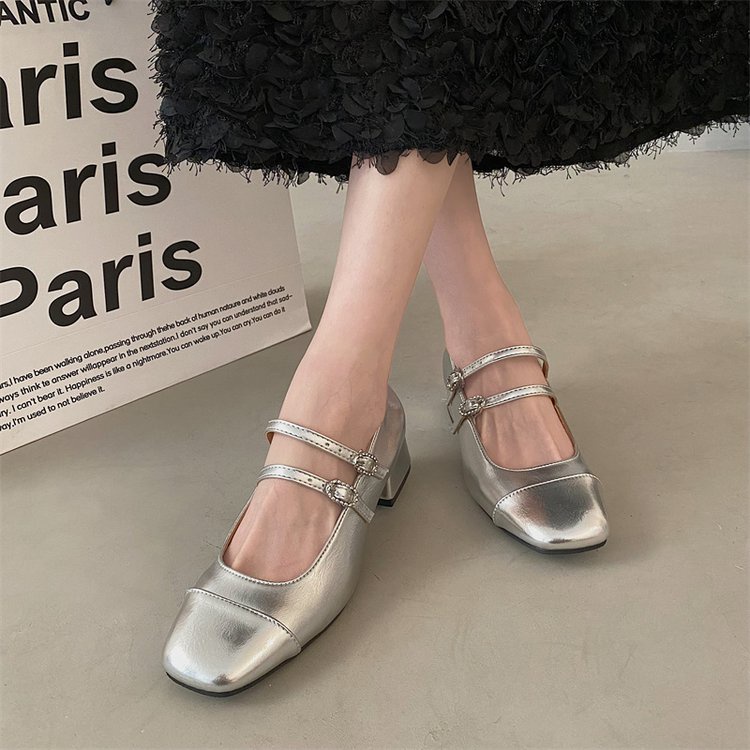 Phụ nữ giày cao gót vuông ngón chân dày thời trang mules size 35-39